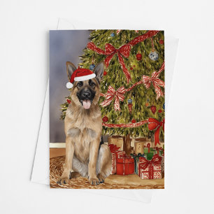 Duitse herdershond Waterverf kerstboom Kaart