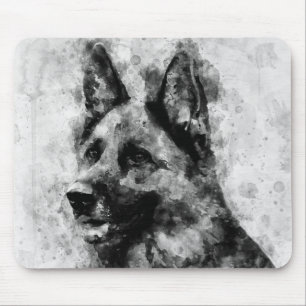 Duitse Herdershond Zwart en Wit Aquarel  Muismat