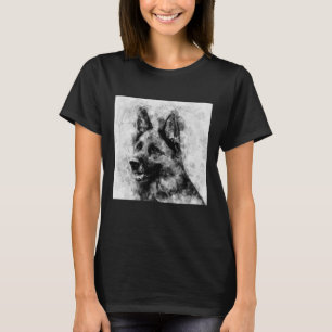 Duitse Herdershond Zwart en Wit Aquarel T-shirt