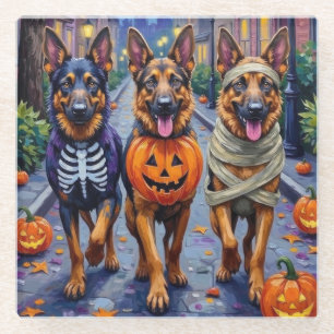 Duitse Herdershonden Trick-or-Treating Halloween Glazen Onderzetter