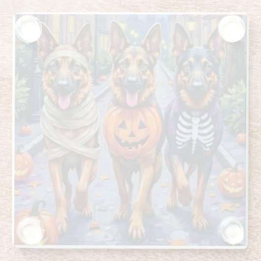 Duitse Herdershonden Trick-or-Treating Halloween Glazen Onderzetter (Achterkant)