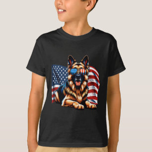 Duitse Herdershonden Usa Vlag Patriottische Zonneb T-shirt