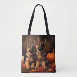 Duitse Herderspup Herfst Plezier Pompoen  Draagtas