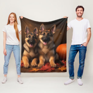 Duitse Herderspup Herfstvreugde Pompoen  Fleece Deken