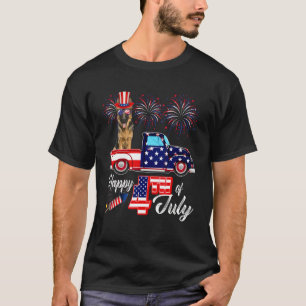 Duitse herderzonnebril Amerikaanse vlag bij oprijz T-shirt