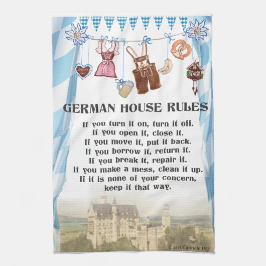 Duitse House Rules Kitchen Cloth Theedoek (Verticaal)