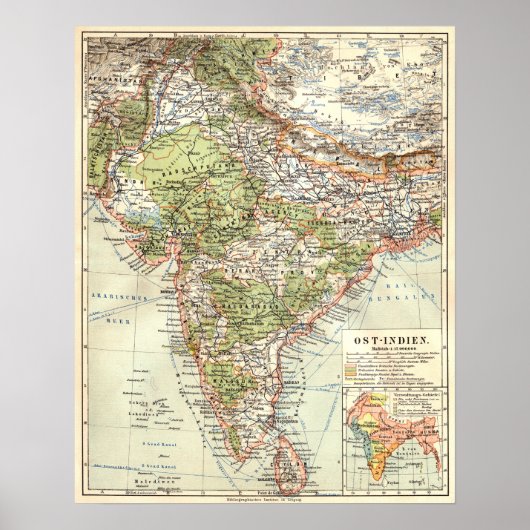 Duitse kaart van India Poster (Voorkant)