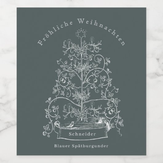  Duitse kerstboom Wijn Etiket (Enkel label)