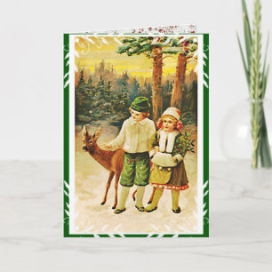 Duitse kerstKaart Deer Woodland Feestdagen Kaart