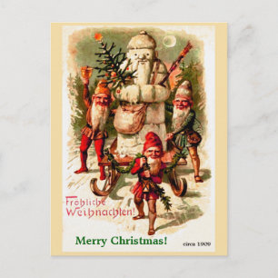  Duitse kerstkabouters en Santa Snowman Feestdagenkaart