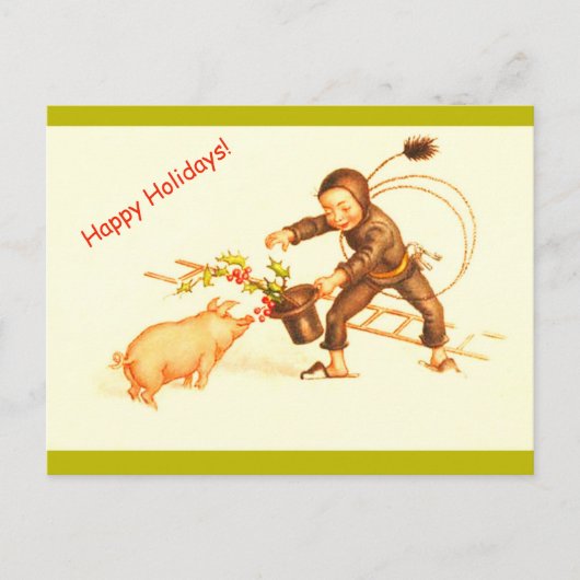 Duitse Kerstschoorsteen Sweep & Varken Copy Feestdagenkaart (Voorkant)