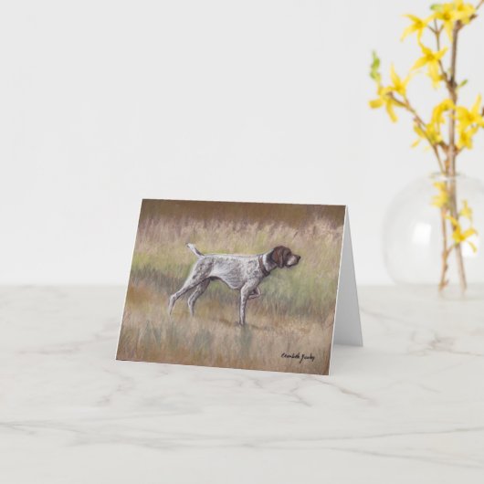 Duitse Korthaar Pointer Dog Art Note Kaart (Gele Bloem)