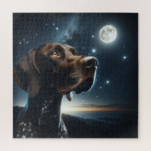 Duitse Kortharige Pointer Dog Nighttime Sky Moon Legpuzzel (Verticaal)