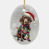 Duitse kortharige pointer in kerstverlichting keramisch ornament (Voorkant)