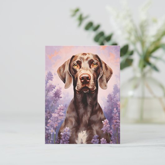 Duitse kortharige pointer in Lavendel veld Briefkaart (Staand voorkant)