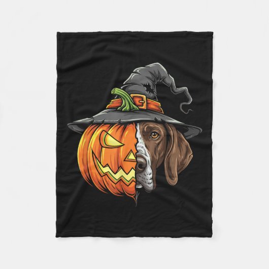 Duitse Kortharige Pointer Pumpkin Jack O Lantern Fleece Deken (Voorkant)