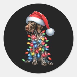 Duitse Kortharige Pointerdog liefhebbers Santa Hat Ronde Sticker