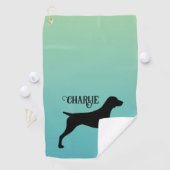 Duitse kortharige wijzer silhouet aangepaste naam golfhanddoek (Insitu)