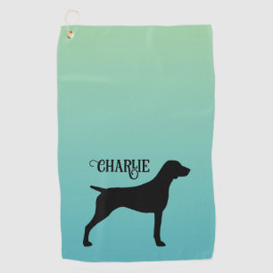 Duitse kortharige wijzer silhouet aangepaste naam golfhanddoek