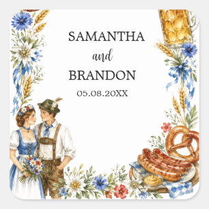 Duitse Oktoberfest Beierse Bier Brezel Vintage Vierkante Sticker