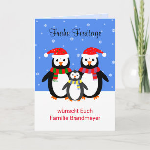 Duitse pinguïns prettige feestdagen bewerkbare tek kaart