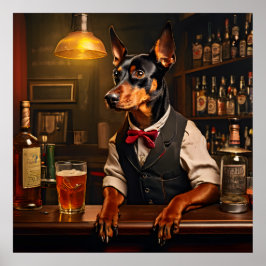 Duitse Pinscher Bartender op een Pub Vintage Poster