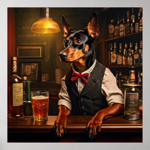 Duitse Pinscher Bartender op een Pub Vintage Poster
