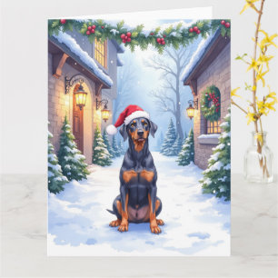 Duitse Pinscher Besneeuwde Binnenplaats Kerstman H Kaart