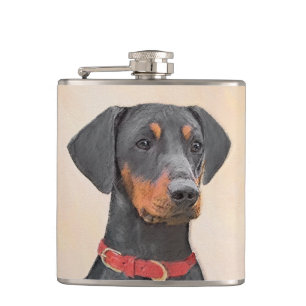 Duitse Pinscher Schilderij Originele Dier Kunst Heupfles
