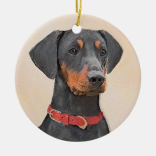 Duitse Pinscher Schilderij Originele Dier Kunst Keramisch Ornament