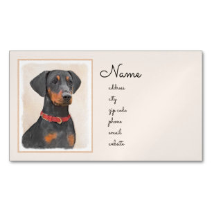 Duitse Pinscher Schilderij Originele Dier Kunst Magnetisch Visitekaartje