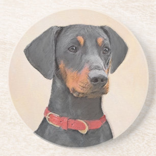 Duitse Pinscher Schilderij Originele Dier Kunst Zandsteen Onderzetter