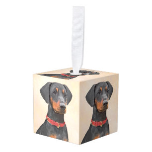 Duitse Pinscher Schilderij Originele Dierenkunst Kubus Ornament