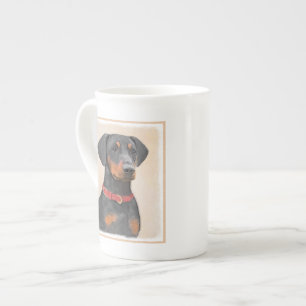 Duitse Pinscher Schilderij Originele Dierenkunst Porselein Kop