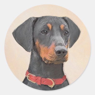Duitse Pinscher Schilderij Originele Dierenkunst Ronde Sticker
