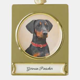 Duitse Pinscher Schilderij Originele Dierenkunst Verguld Banner Ornament