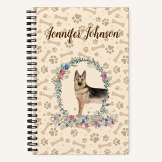 Duitse Shepherd Dog Paw Print & Floral Cute Notitieboek