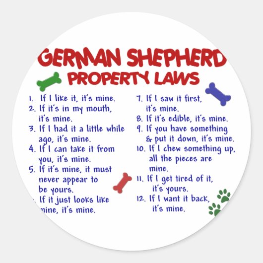 DUITSE SHEPHERD Property Laws 2 Ronde Sticker (Voorkant)