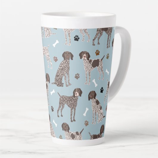 Duitse Shorthaired Pointer Dog Bone en Paw Print Latte Mok (Rechterhoek)