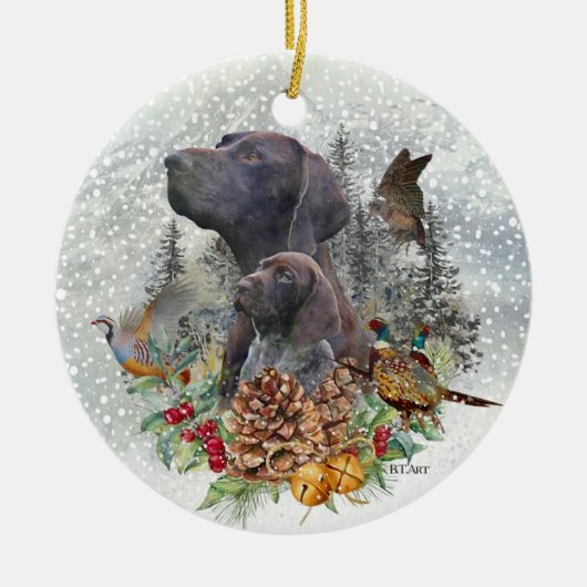 Duitse Shorthaired Pointer in de winter Keramisch Ornament (Voorkant)