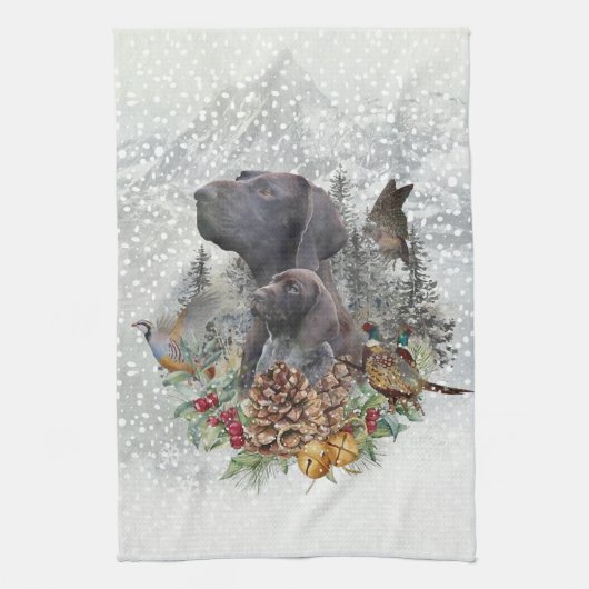 Duitse Shorthaired Pointer in de winter Theedoek (Verticaal)