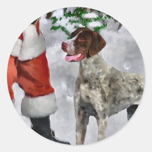 Duitse Shorthaired Pointer-kerstcadeautjes Ronde Sticker (Voorkant)