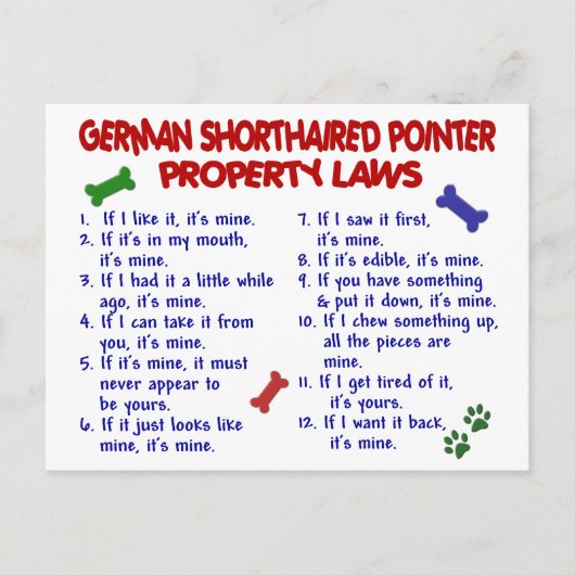 DUITSE SHORTHAIRED POINTER Property Laws 2 Briefkaart (Voorkant)