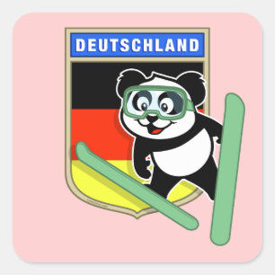 Duitse Ski-springende Panda Vierkante Sticker