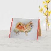 Duitse Spitz Dog Waterverf pet Greetings Kaart (Gele Bloem)