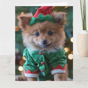 Duitse Spitz Elf Puppy Kerst Kaart