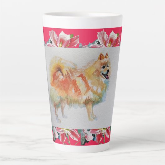 Duitse Spitz Pommeren Waterverf Dog Latte Mok (Voorkant)