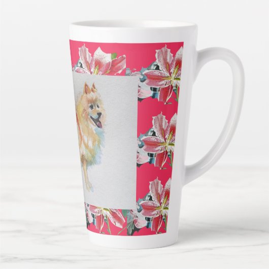 Duitse Spitz Pommeren Waterverf Dog Latte Mok (Rechts)