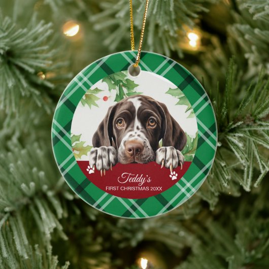 Duitse Staande Hond Eerste Kerstmis Keramisch Ornament (Boom)