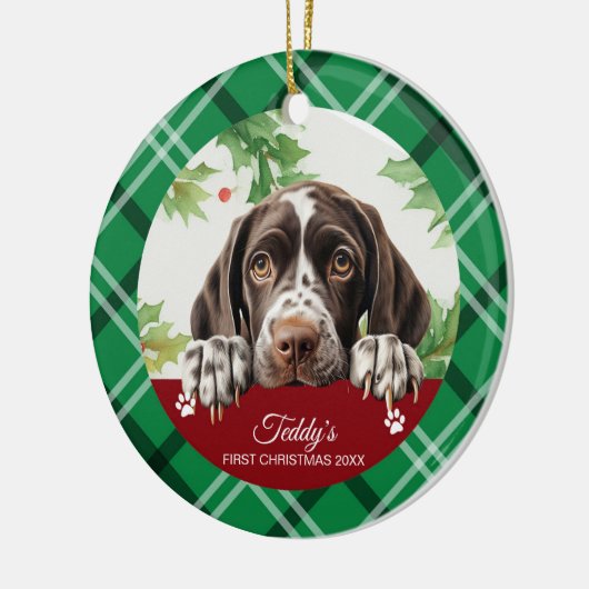 Duitse Staande Hond Eerste Kerstmis Keramisch Ornament (Links)